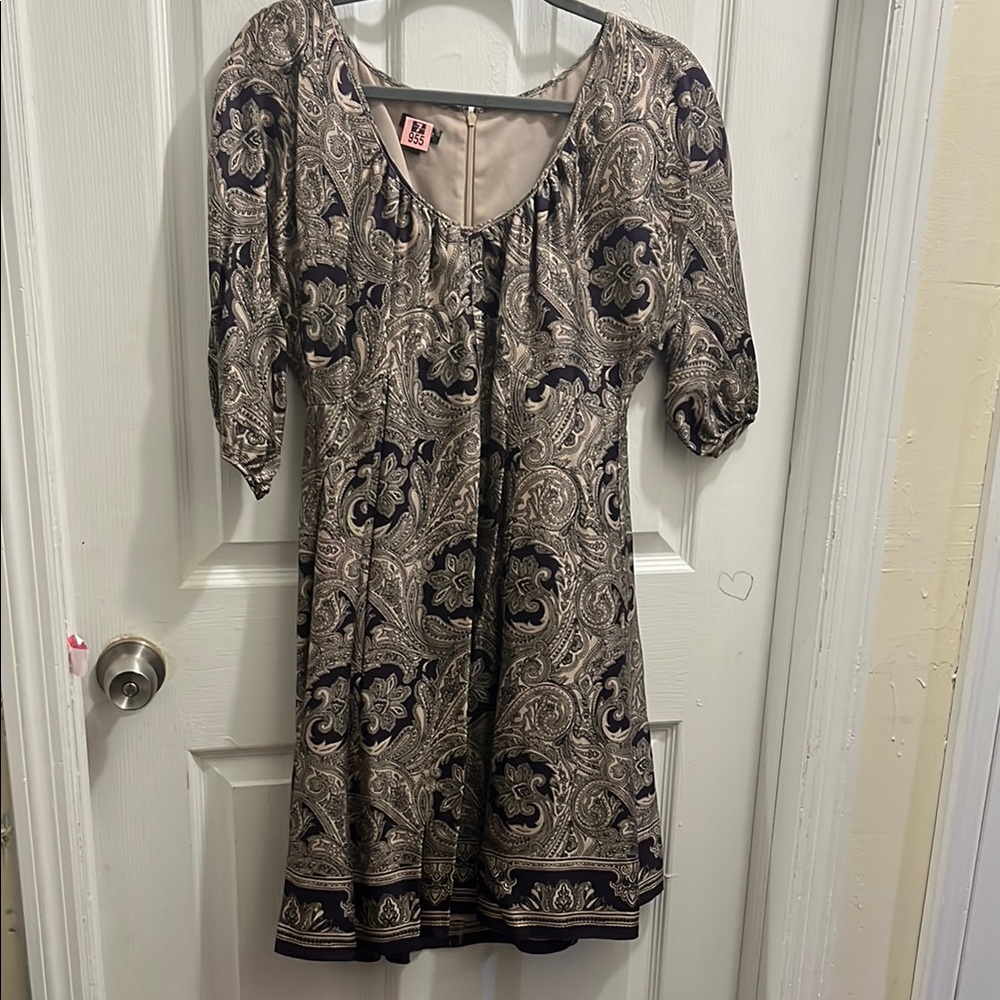Nine West Gray and Black Relaxed Scoop Neck 3/4 Sleeve Tunic